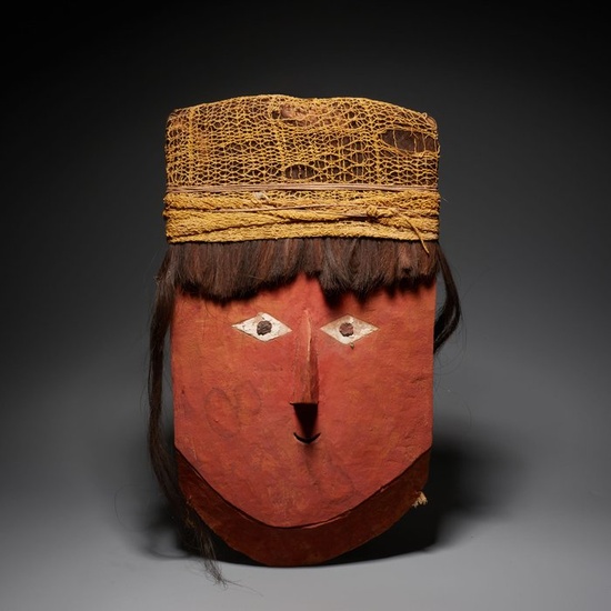 Chancay Funerary Mask Crowned with Human Hair
