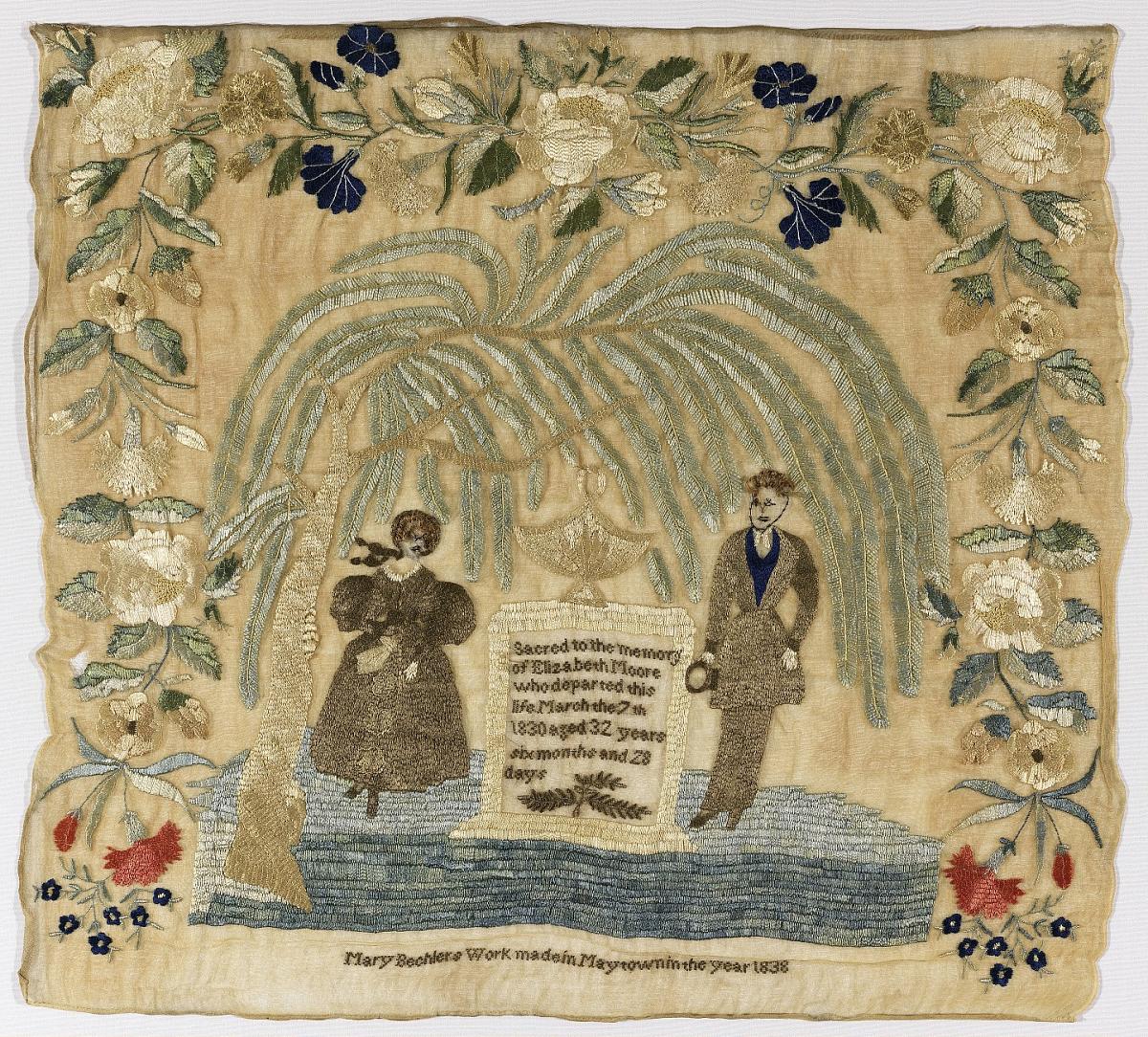 Mourning Sampler Stitched with Human Hair